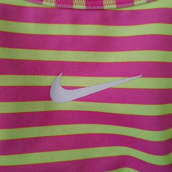 Nike Pro Stripe Sports Bra Medium Neon Pink Yellow - Picture 8 of 15